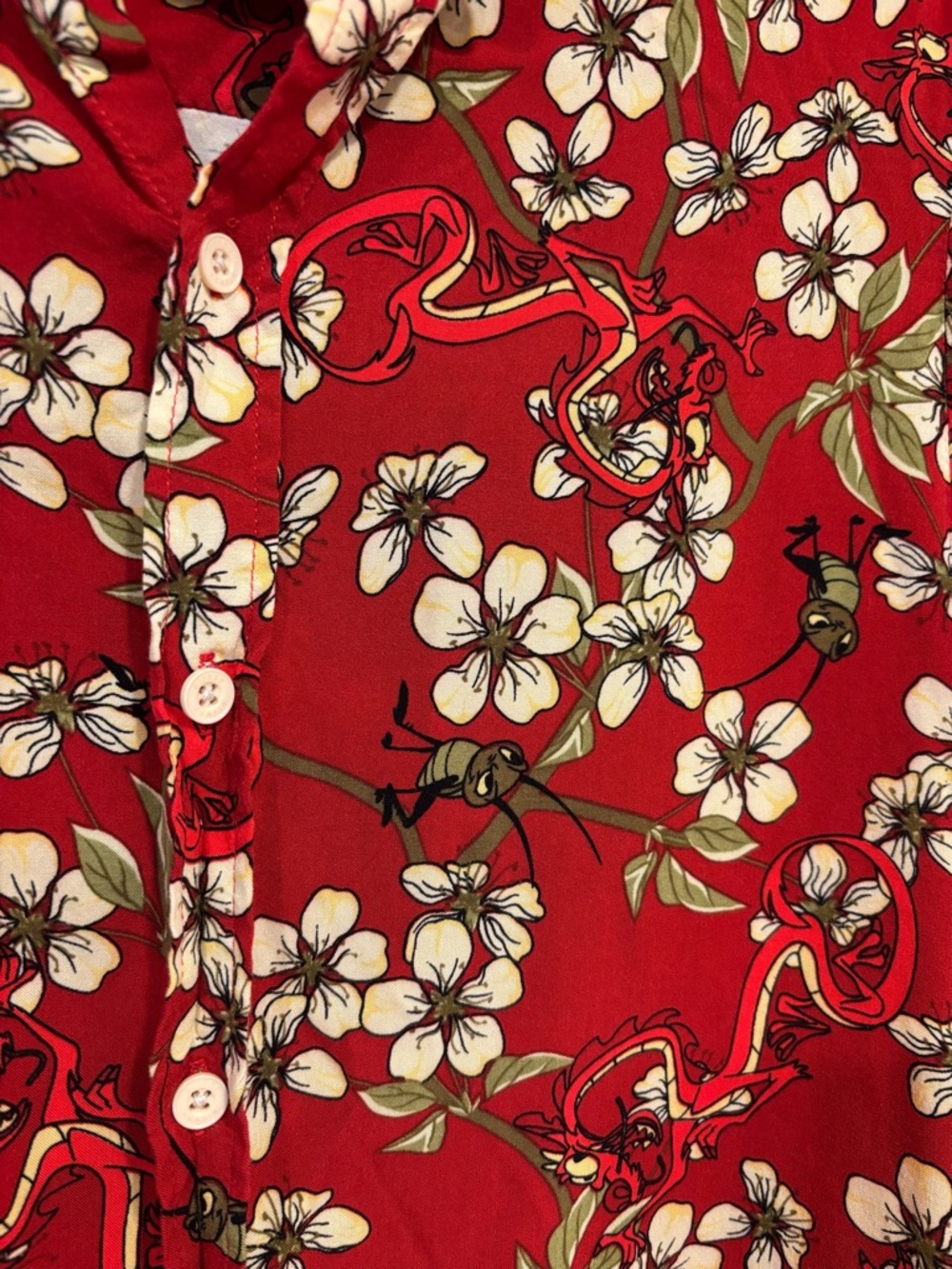 Disney Mulan Mushu & Cri-Kee Woven Button-Up BoxLunch Exclusive Unisex Sz Small - Picture 3 of 6